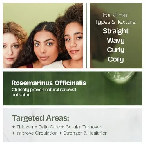 Bottle of Almoes rosemary mint hair oil promotes natural hair growth, strengthens hair, and soothes the scalp.