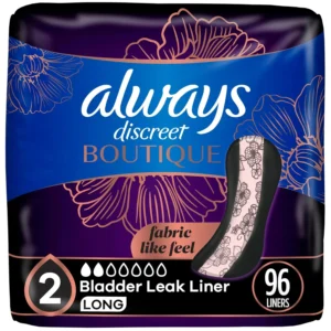 Always Discreet Boutique incontinence liners offer discreet, flexible protection with a fabric-like feel and powerful leak-stopping technology for light absorbency needs.