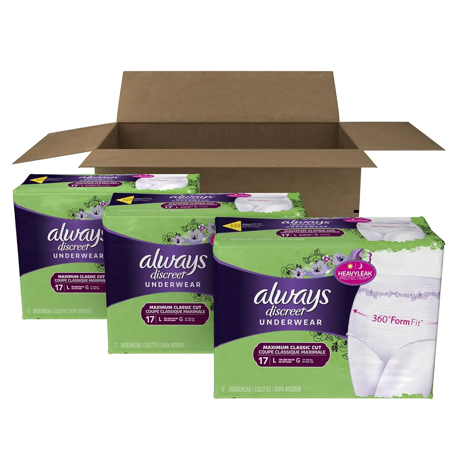 Always Discreet incontinence underwear for women in large size, offering maximum absorbency and discreet protection against bladder leaks, day or night.