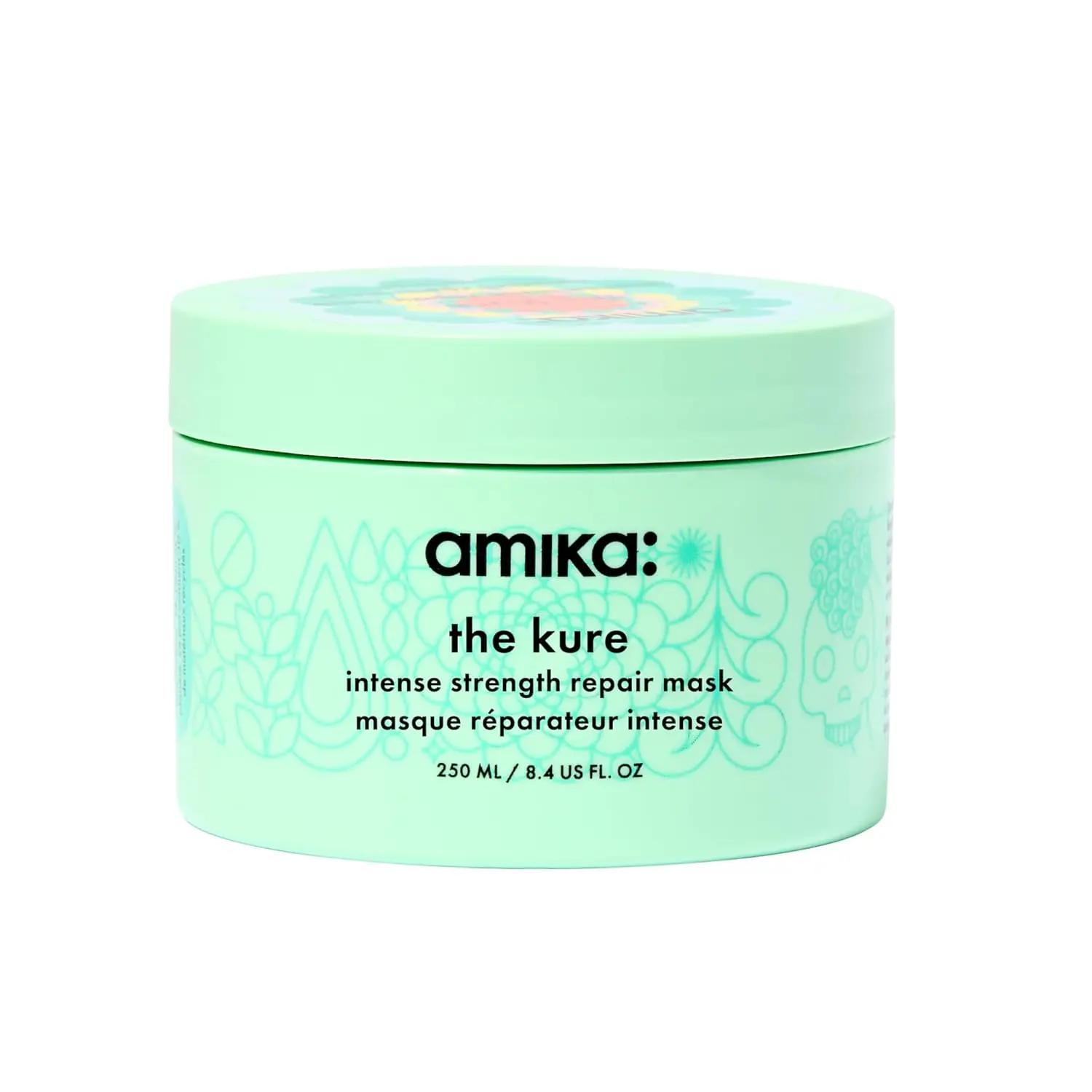 Amika Kure intense bond repair mask repairs, strengthens, intensely hydrates, and improves manageability with bond-cure technology and sea buckthorn for ultimate hair and scalp health.