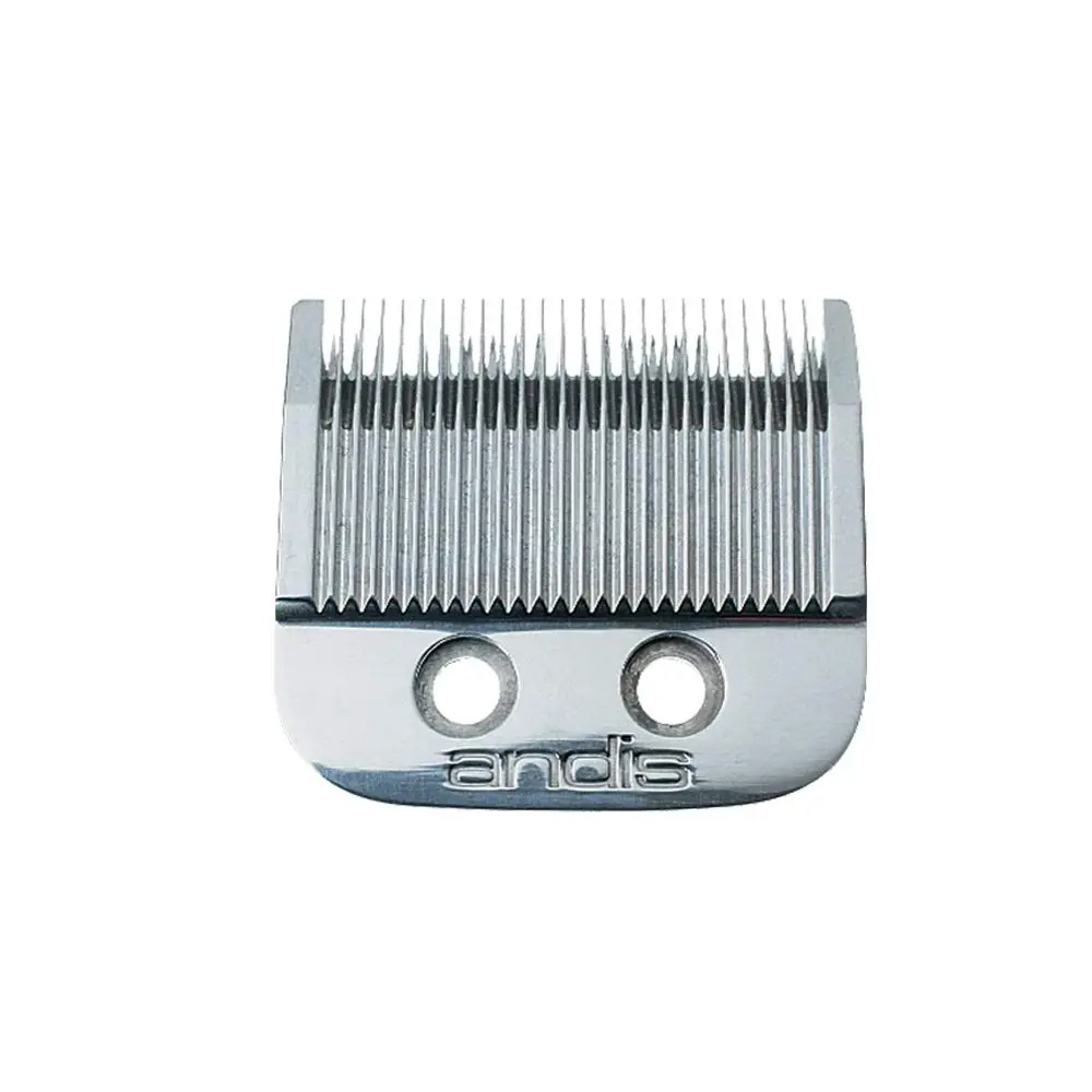 A silver Andis Master Cordless Li replacement fade blade made of carbon steel, adjustable from size 00000 to 000, ensuring a long-lasting sharp edge.