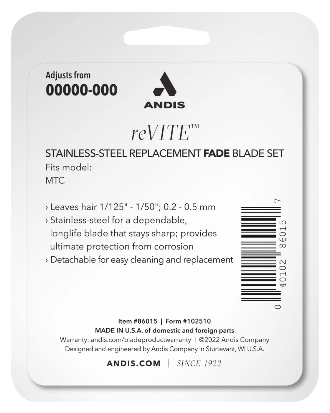 This is a complete Andis reVITE fade clipper replacement blade assembly with stainless steel blades and adjustable lever.