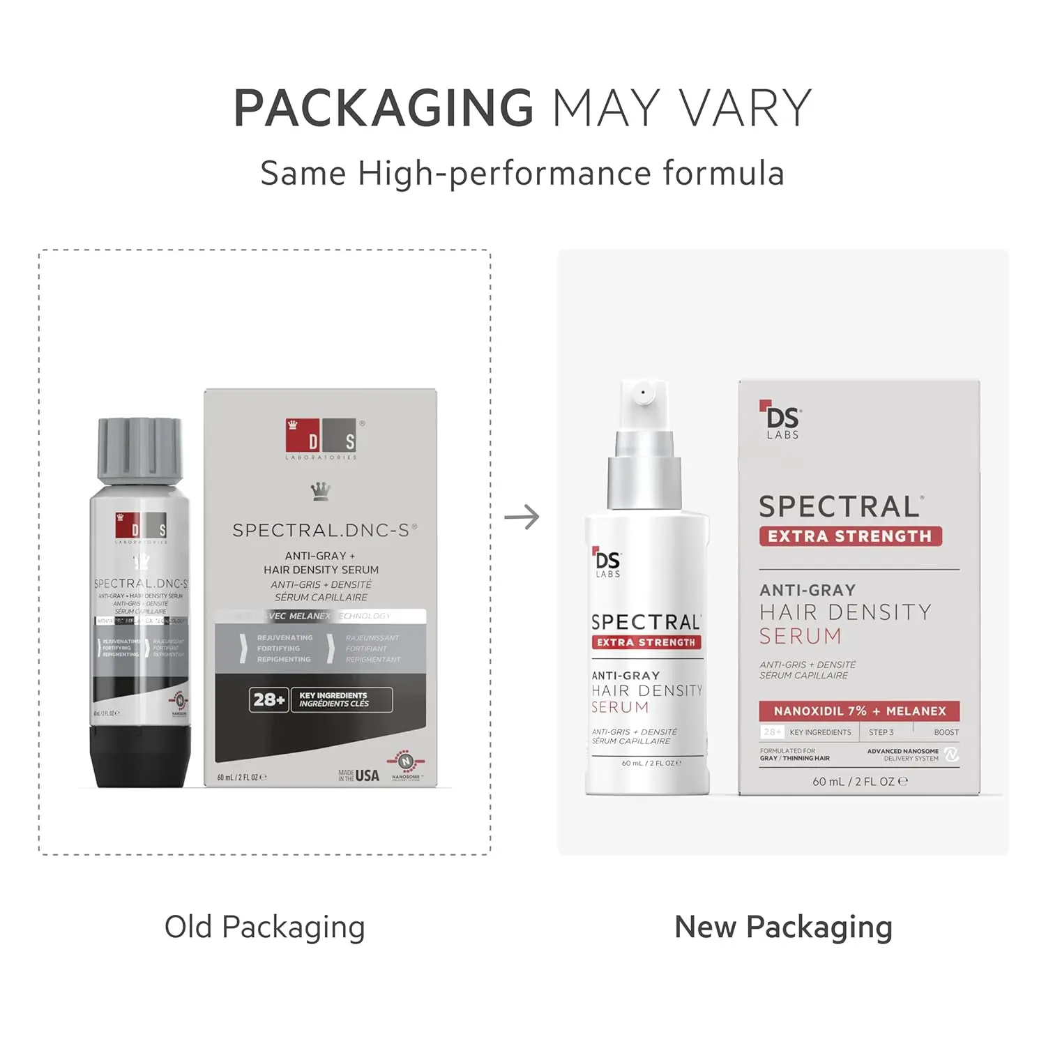 DS Laboratories Spectral.DNC-S anti-gray hair serum promotes hair growth and restores color for fuller, thicker hair in men and women.