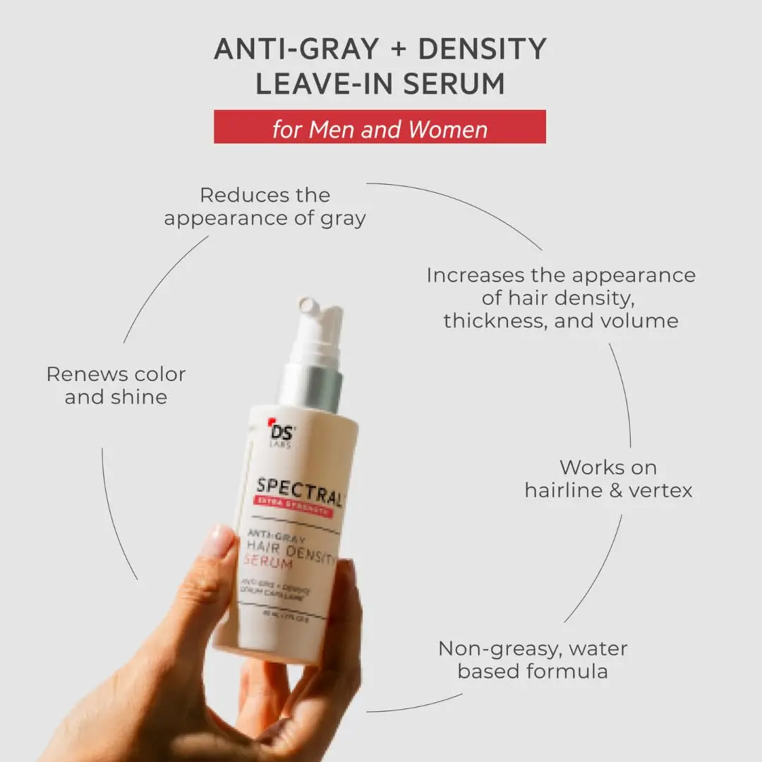 DS Laboratories Spectral.DNC-S anti-gray hair serum promotes hair growth and restores color for fuller, thicker hair in men and women.
