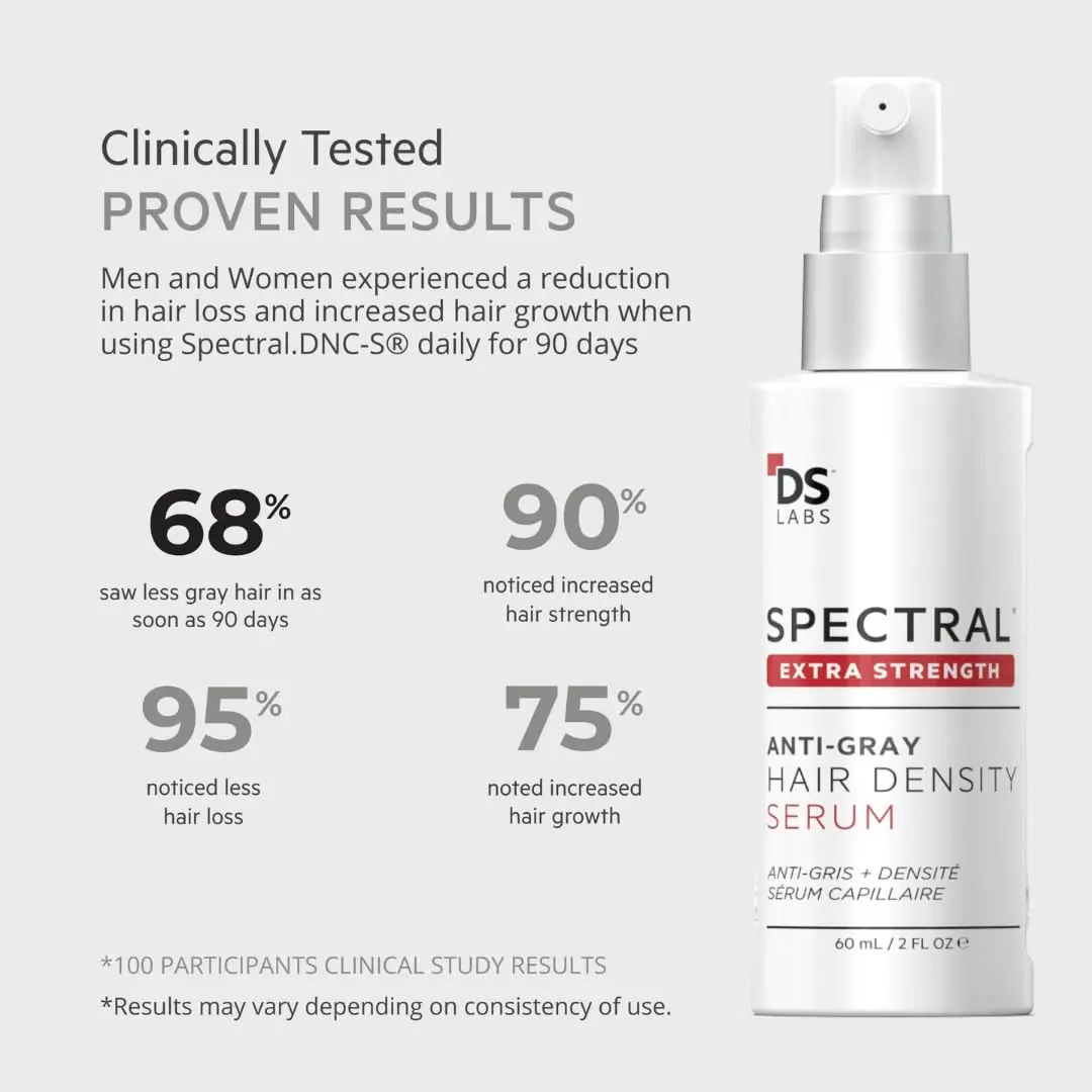 DS Laboratories Spectral.DNC-S anti-gray hair serum promotes hair growth and restores color for fuller, thicker hair in men and women.