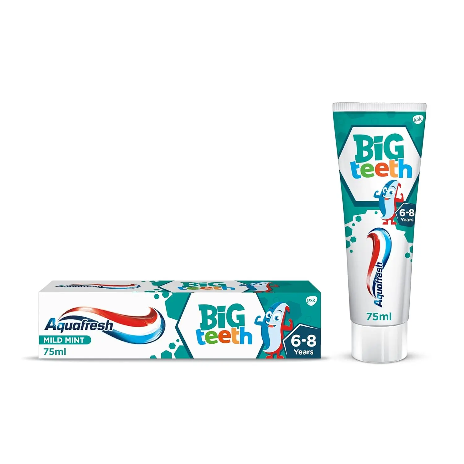 Aquafresh Big Teeth toothpaste specially designed for children aged 6-8 years provides lasting protection for new permanent teeth.