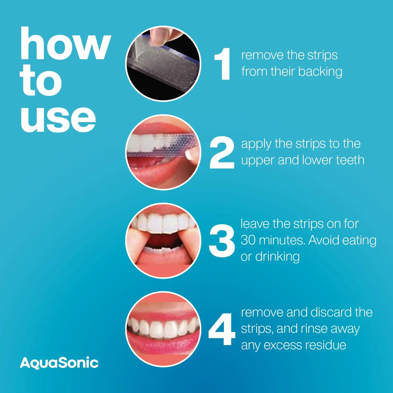 AquaSonic teeth whitening strips provide a fast, easy, and affordable way to achieve a whiter, brighter smile at home with dentist-quality results in just 7 days.