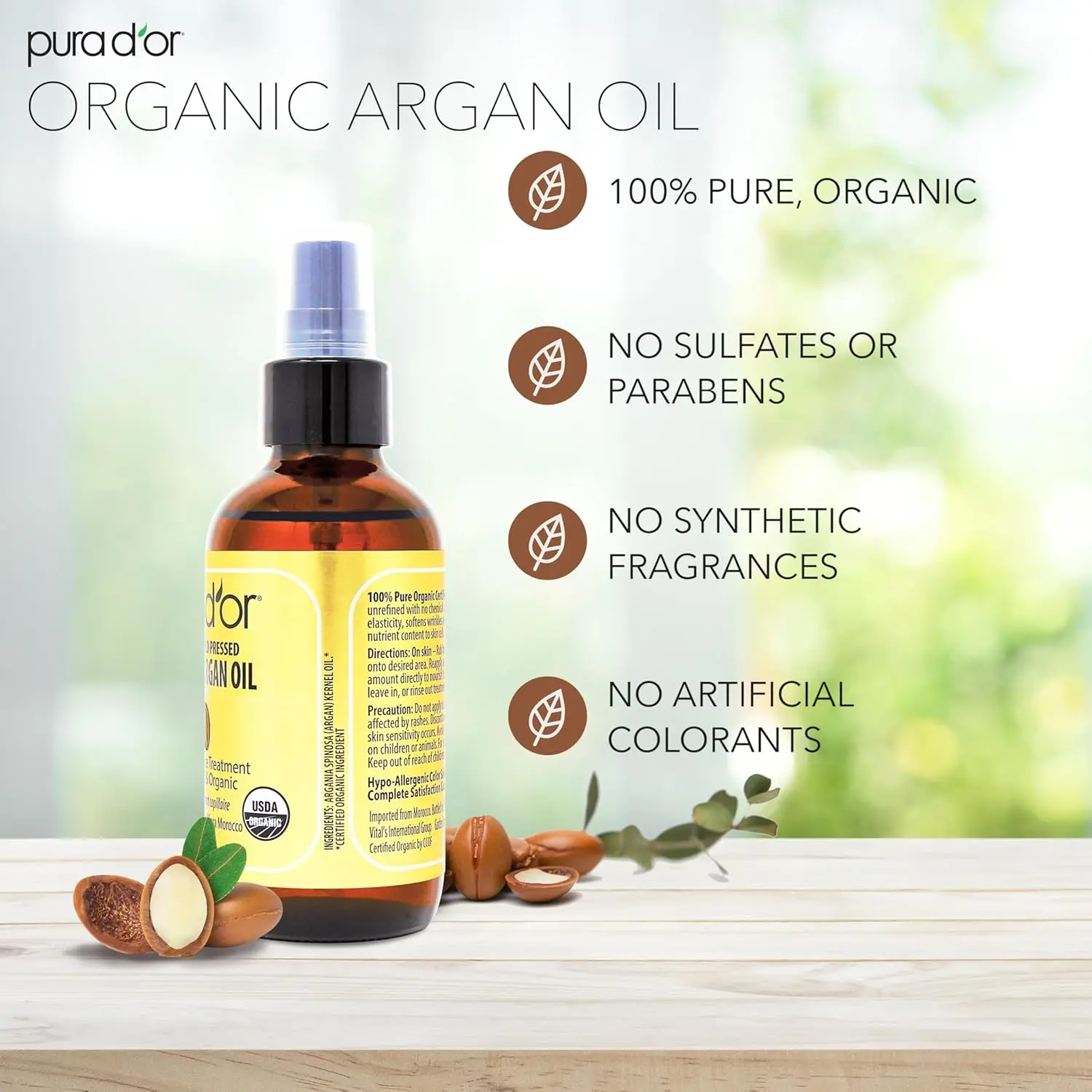 This organic Moroccan Argan Oil provides daily protection and salon-like treatment for dry, damaged skin and hair, leaving it soft, supple, and moisturized.