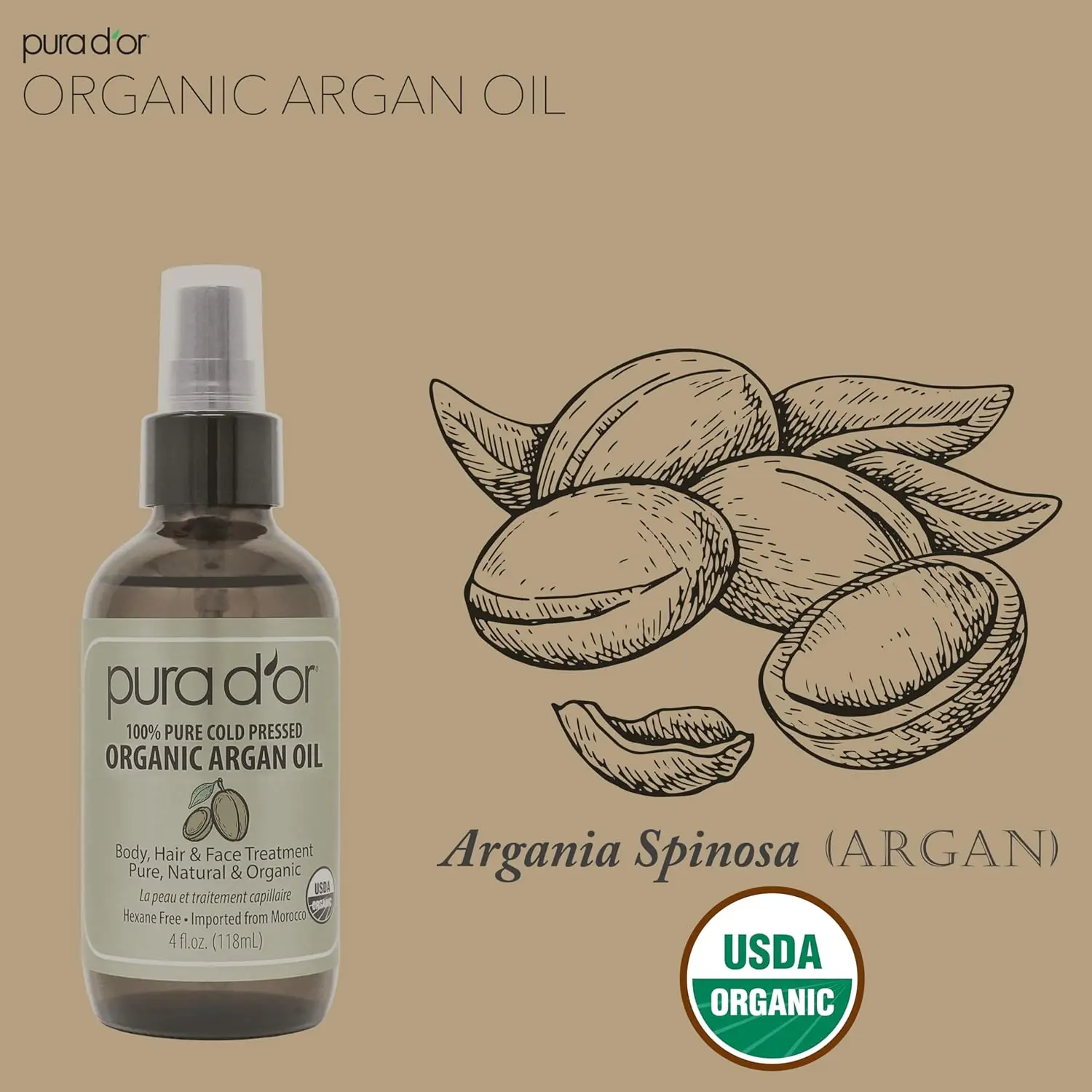 This organic Moroccan Argan Oil provides daily protection and salon-like treatment for dry, damaged skin and hair, leaving it soft, supple, and moisturized.