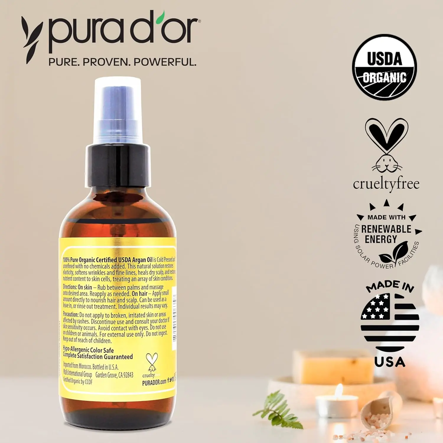This organic Moroccan Argan Oil provides daily protection and salon-like treatment for dry, damaged skin and hair, leaving it soft, supple, and moisturized.