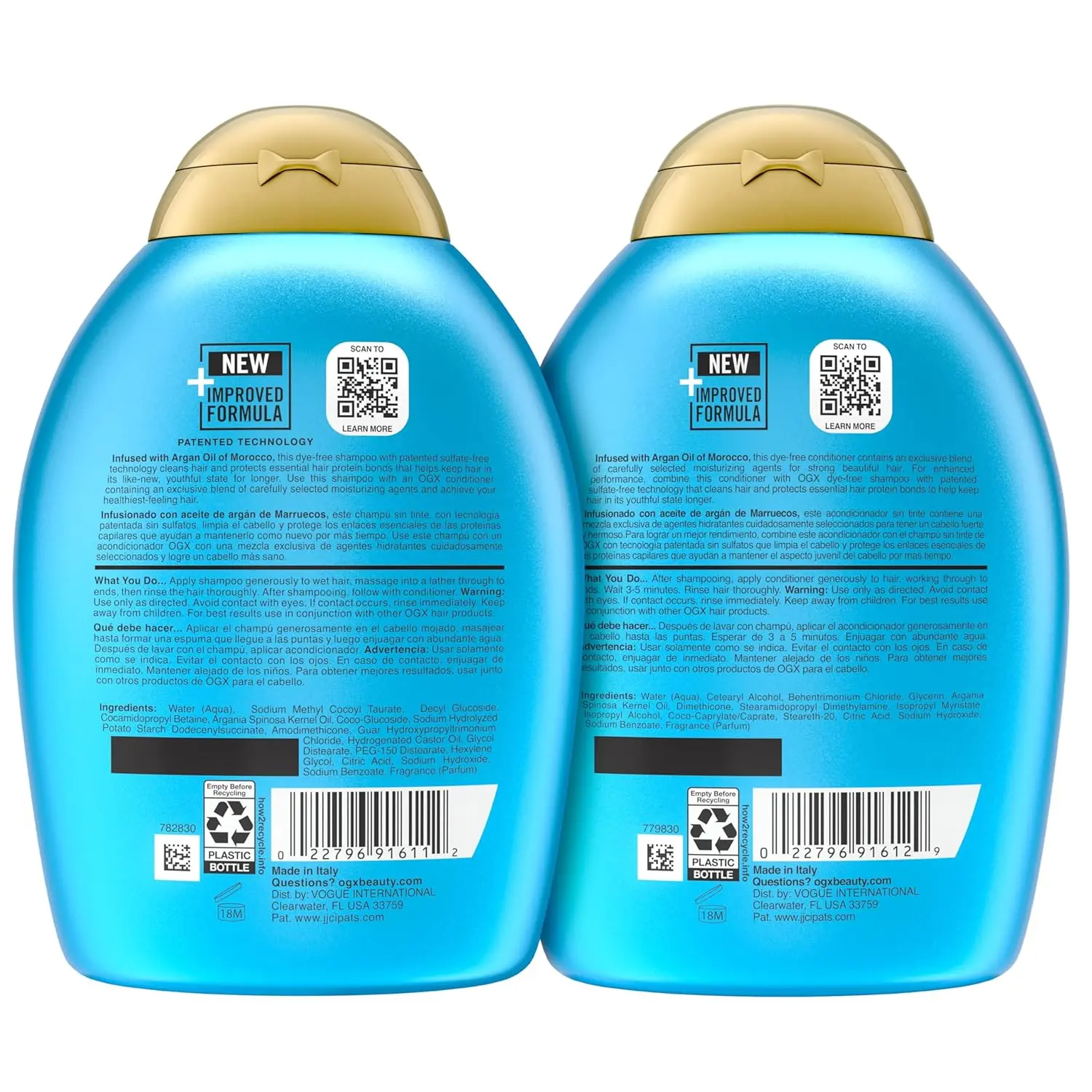 OGX Argan Oil of Morocco shampoo and conditioner set gently cleanses and hydrates dry, damaged hair, leaving it soft, silky, and shiny while protecting it from heat styling.