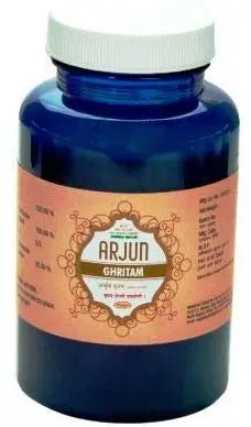 Two jars of Nagarjun Herbal Care Arjun Ghritam, a 100 percent natural extracted ingredient herbal supplement manufactured by Nagarjun Pharmaceuticals.
