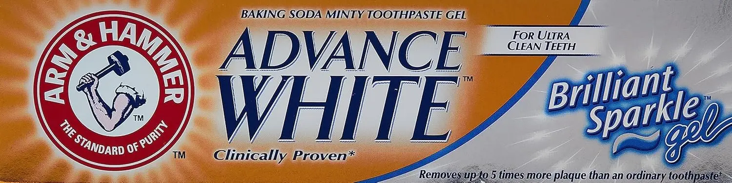 Arm & Hammer Advance White Brilliant Sparkle Gel toothpaste that whitens teeth and controls tartar for fresh breath.