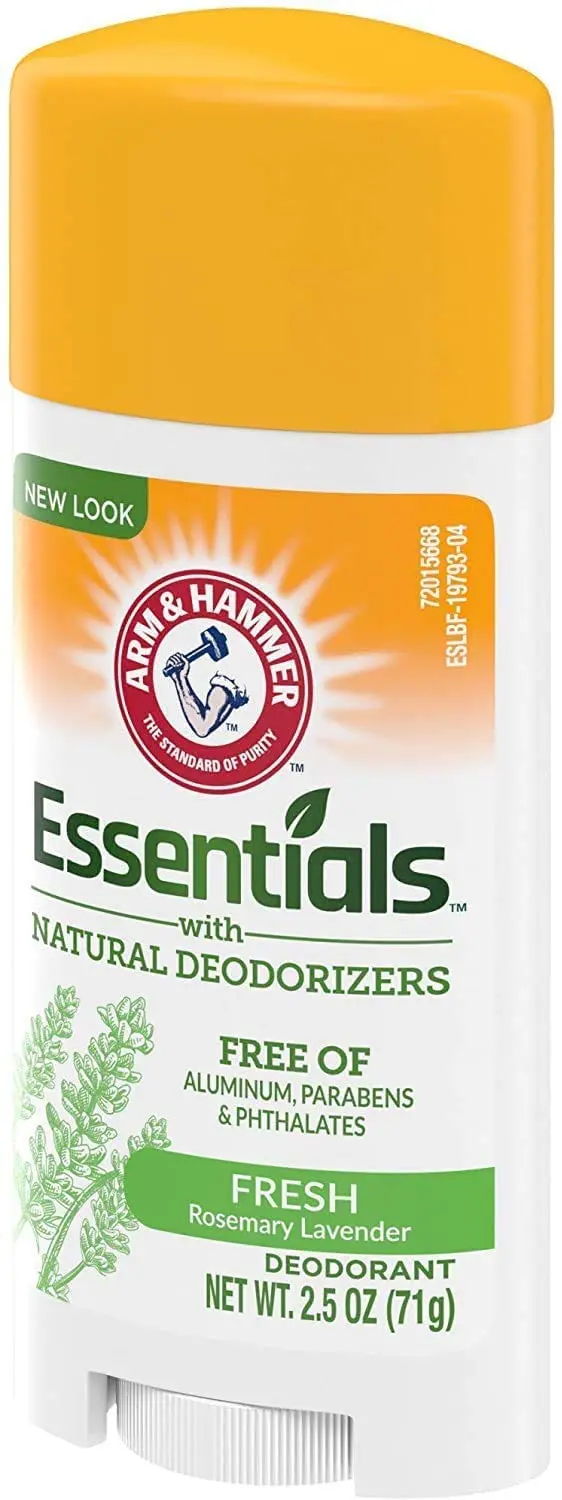 Arm & Hammer Essentials Rosemary Lavender deodorant provides 24-hour odor protection with natural deodorizers, baking soda, and a gentle, aluminum-free, paraben and phthalate-free formula.
