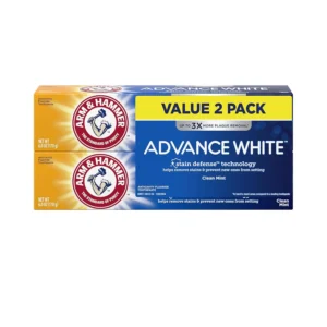 Two tubes of Arm & Hammer Advance White Extreme Whitening Toothpaste with Stain Defense technology.