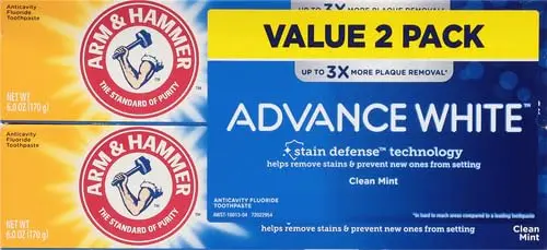 Two tubes of Arm & Hammer Advance White Extreme Whitening Toothpaste with Stain Defense technology.