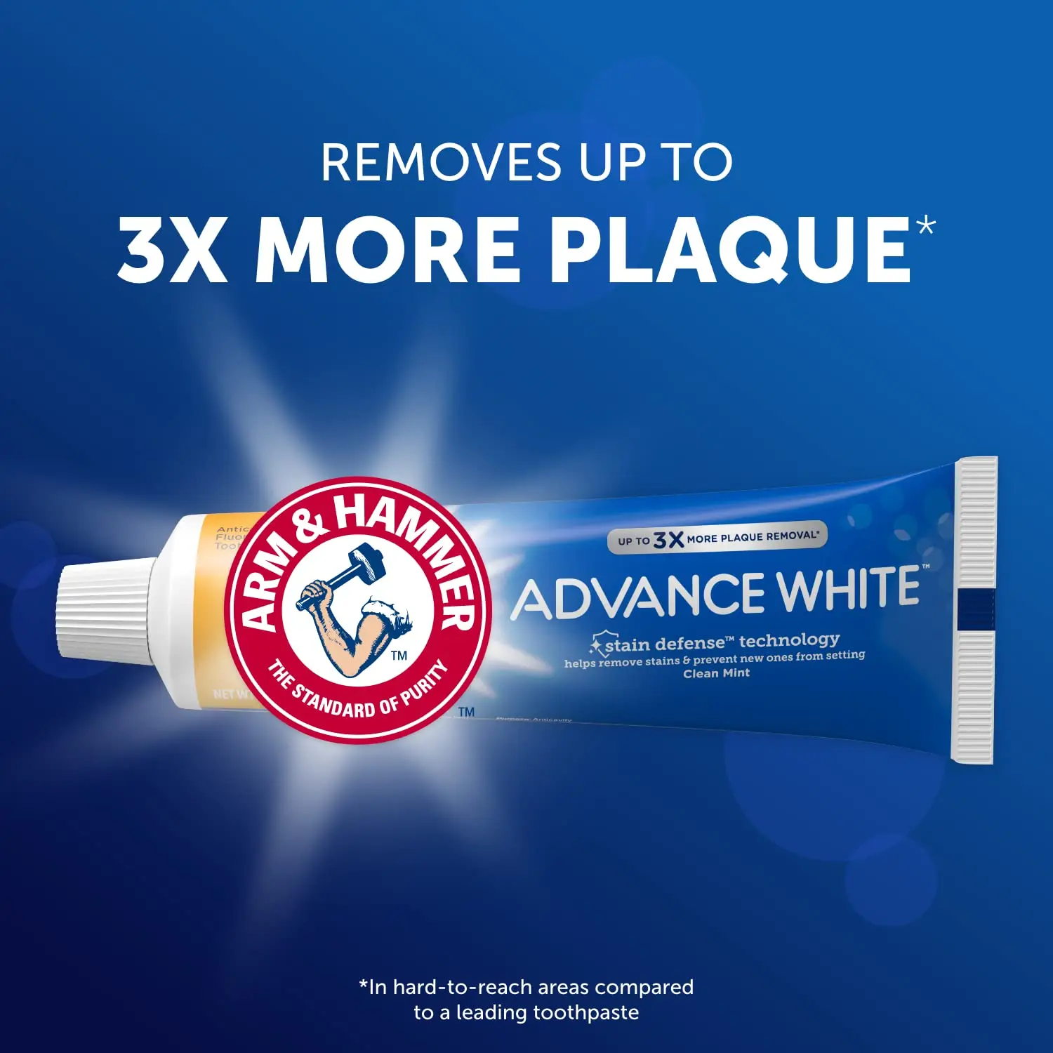 Two tubes of Arm & Hammer Advance White Extreme Whitening Toothpaste with Stain Defense technology.