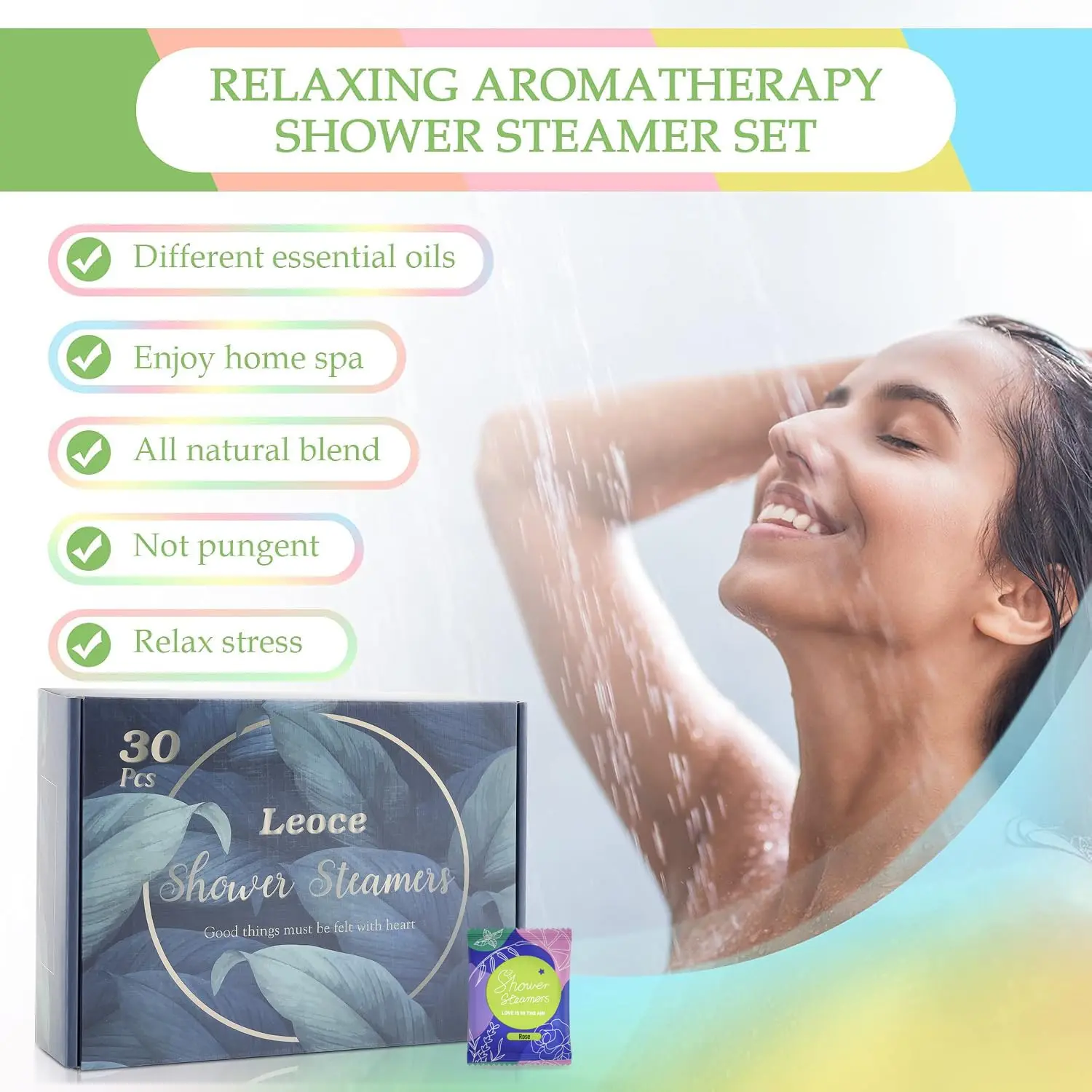 This 30-piece aromatherapy shower steamer set offers natural essential oil fragrances for a relaxing spa-like experience at home, perfect for relieving stress.