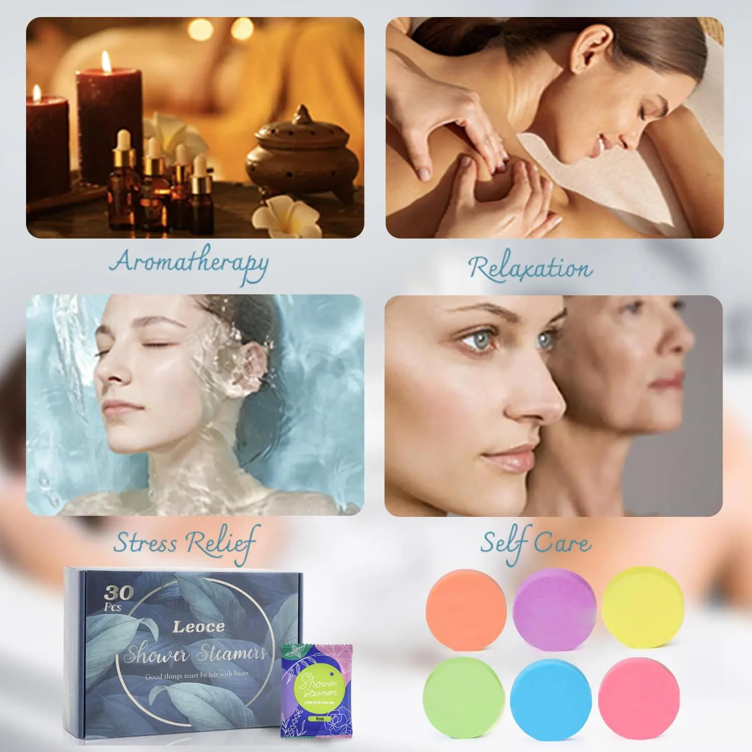 This 30-piece aromatherapy shower steamer set offers natural essential oil fragrances for a relaxing spa-like experience at home, perfect for relieving stress.