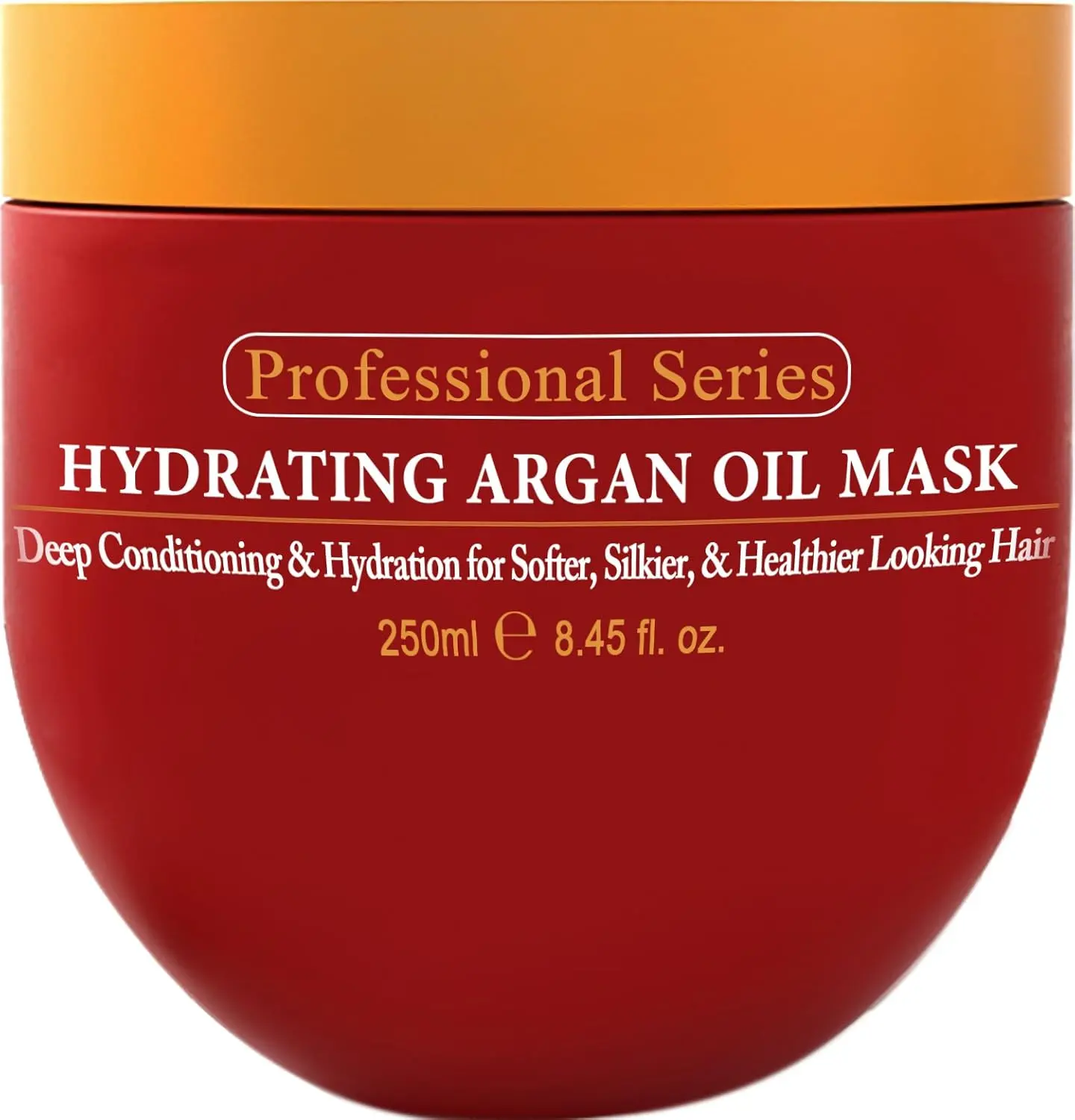 Arvazallia hydrating argan oil hair mask in an 8.45oz container, formulated for dry and damaged hair.