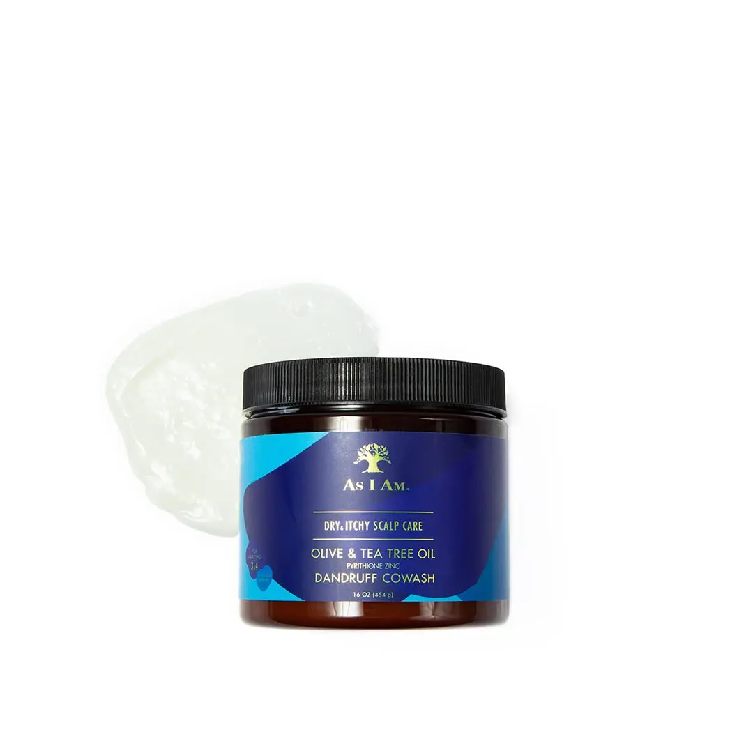 As I Am Dry & Itchy Scalp Care Cowash helps relieve scalp itchiness, flaking, and irritation while fighting dandruff with olive and tea tree oil.