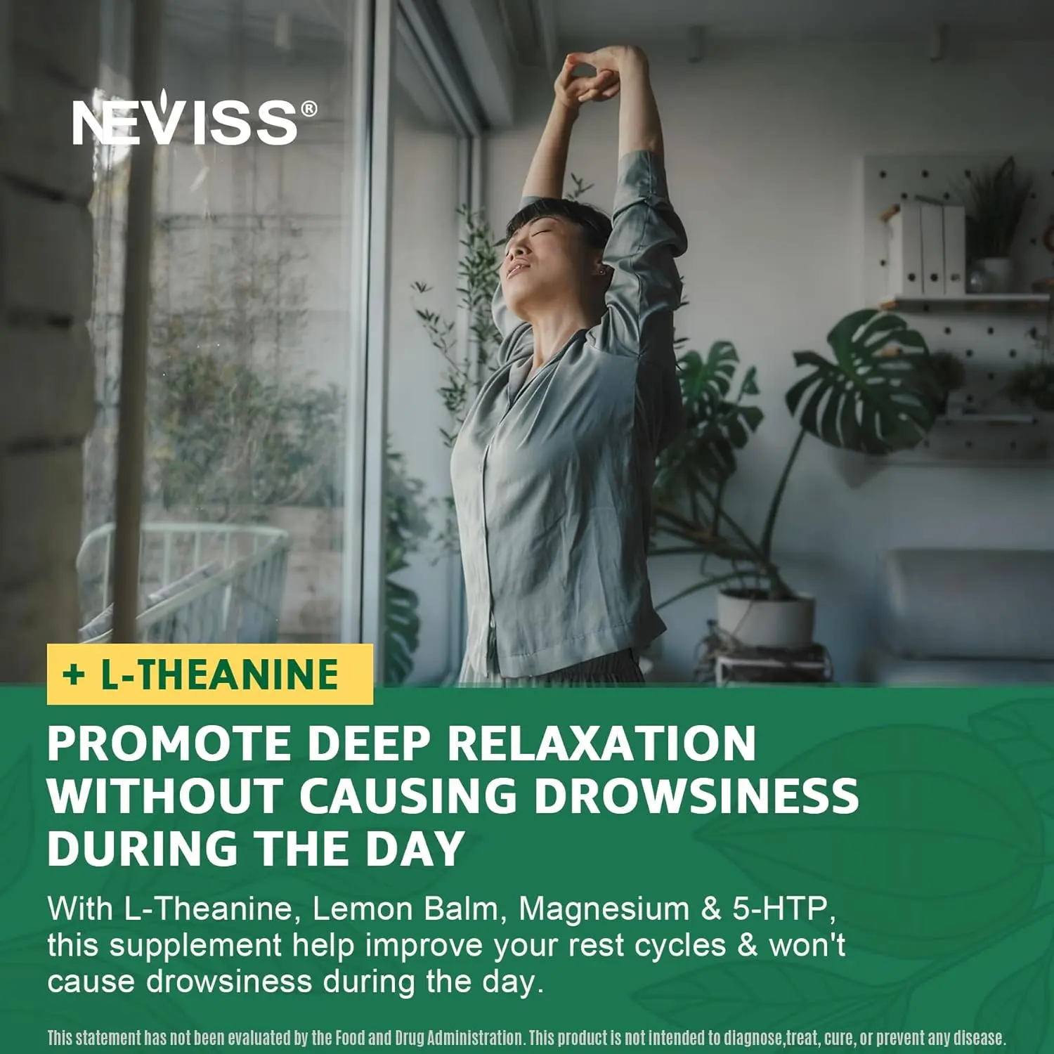 A jar of NEVISSBAGS organic ashwagandha root extract gummies, a herbal supplement for stress relief, adrenal and immune support.