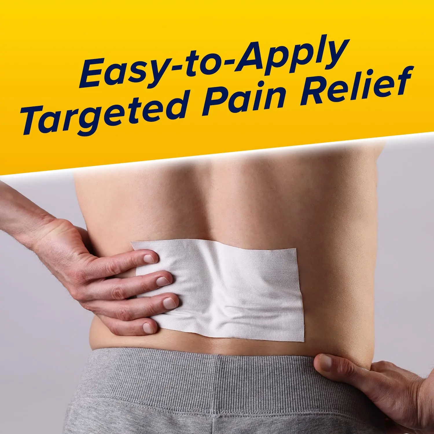 Image of five Aspercreme odor-free max strength lidocaine pain relief patches designed to target and relieve back pain and sore muscles.