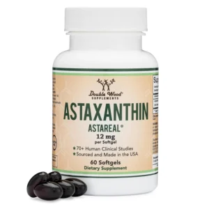 Double Wood Astaxanthin 12mg softgels, made with AstaReal, the world's most studied astaxanthin brand, grown and harvested in the USA, for potent antioxidant support.
