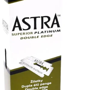 One hundred Astra platinum-coated double edge safety razor blades made in India, packaged in 20 packs of 5 blades each.