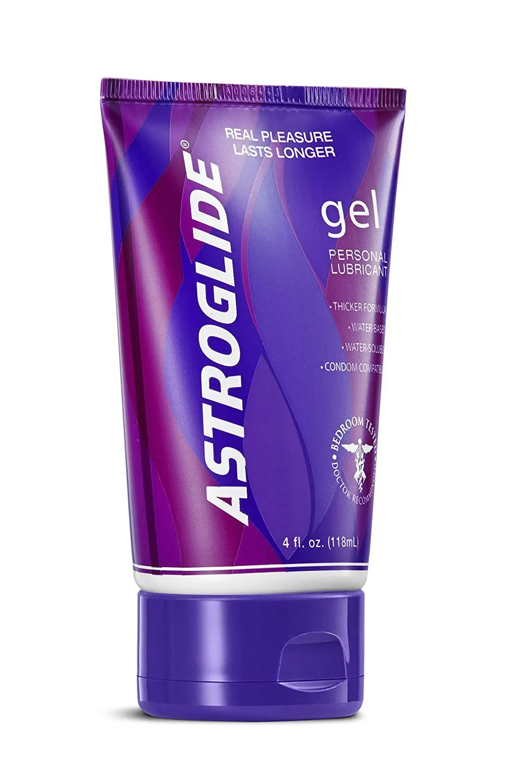 Five bottles of Astroglide personal lubricant gel, each containing 4 ounces, are displayed.
