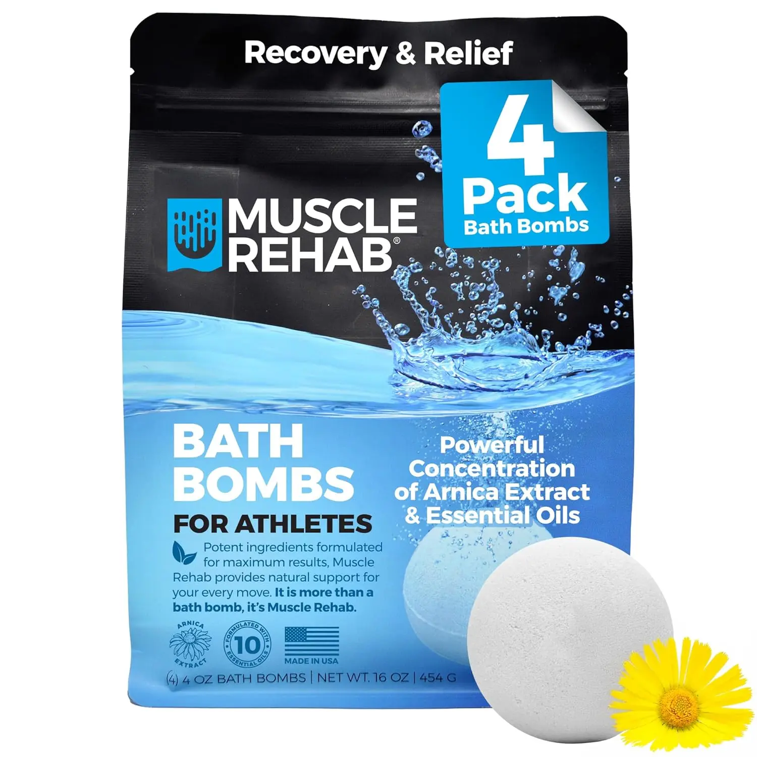 White bath bombs for athletes with magnesium-rich Epsom salts to revive tired muscles, refresh the body, relax, and calm.
