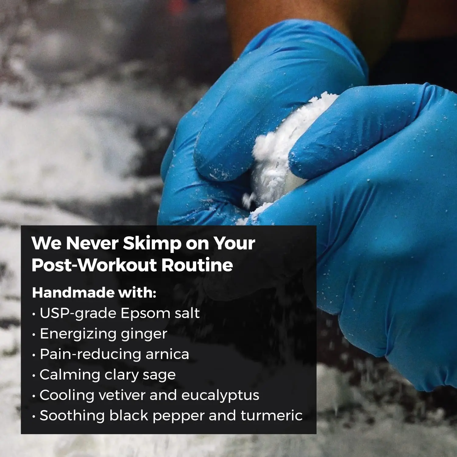 White bath bombs for athletes with magnesium-rich Epsom salts to revive tired muscles, refresh the body, relax, and calm.