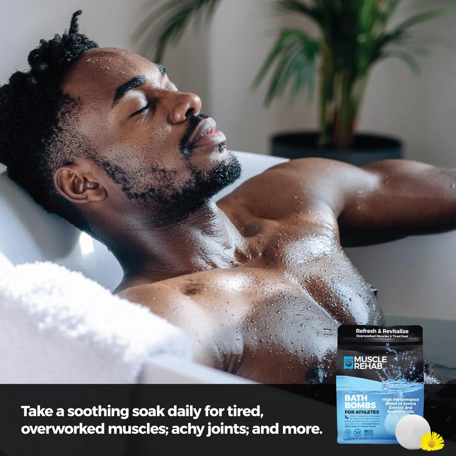 White bath bombs for athletes with magnesium-rich Epsom salts to revive tired muscles, refresh the body, relax, and calm.