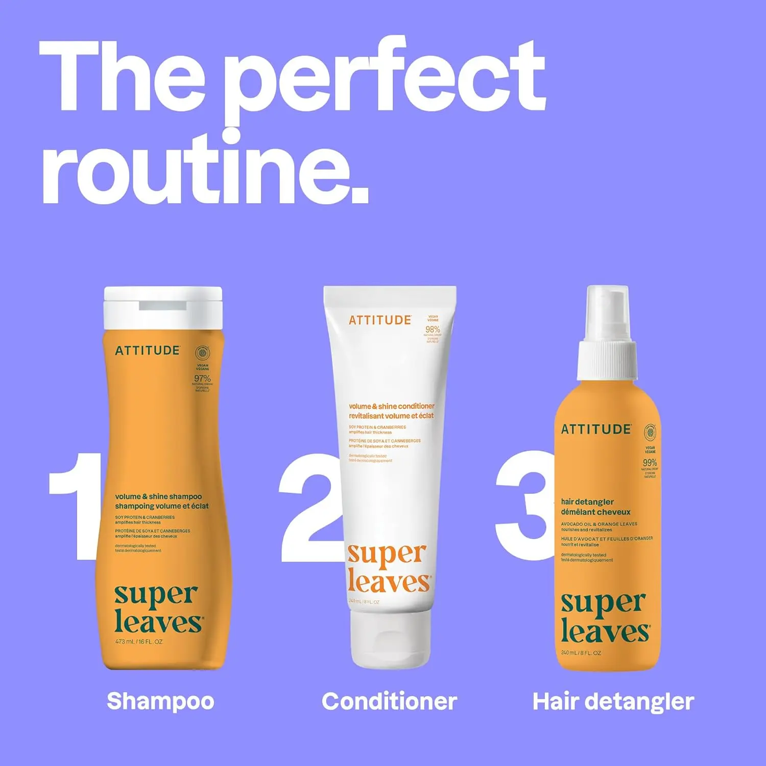 ATTITUDE vegan detangling spray with plant-based ingredients, featuring a soothing orange blossom and eucalyptus fragrance, is EWG Verified for clean and safe hair care, leaving hair soft and manageable.