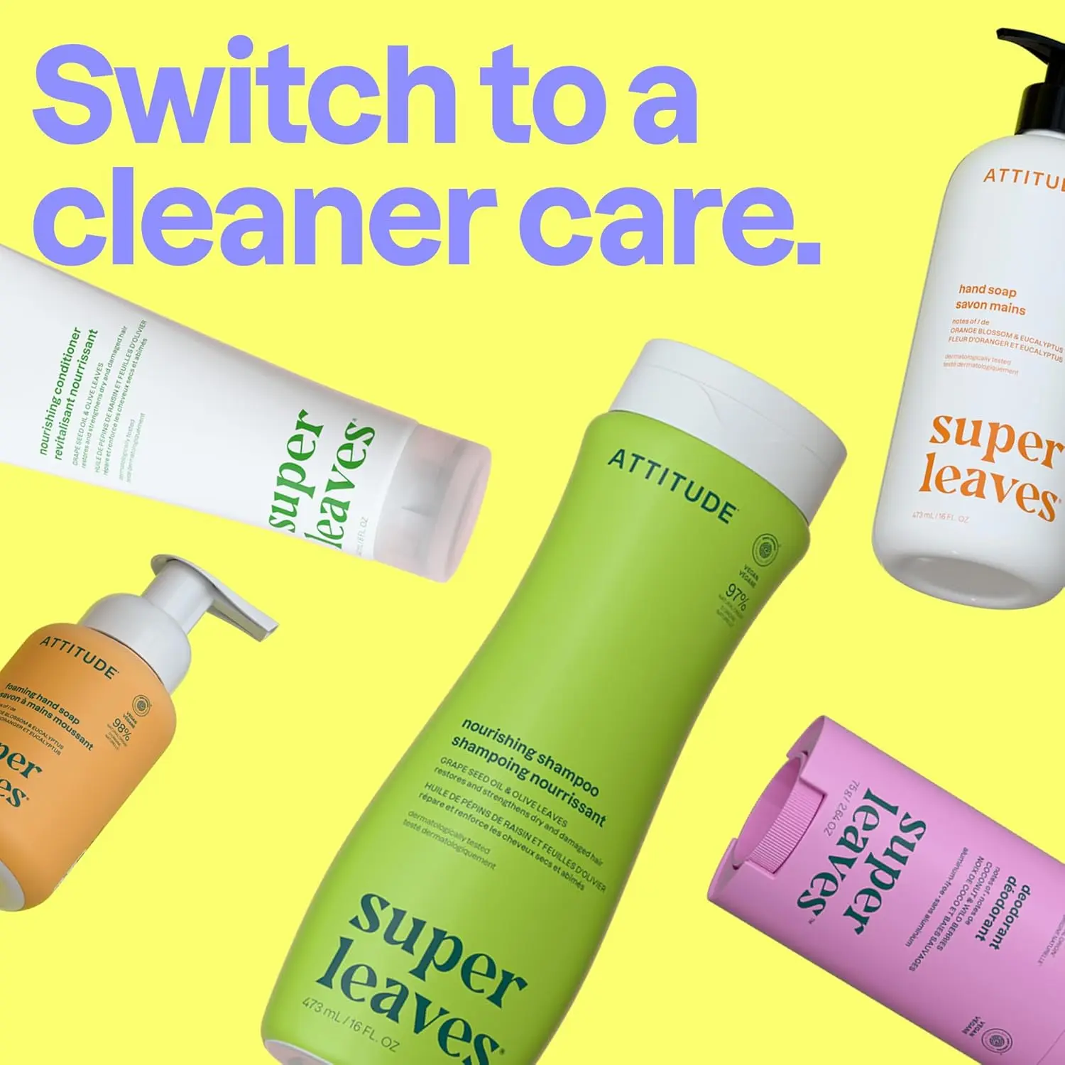 ATTITUDE vegan detangling spray with plant-based ingredients, featuring a soothing orange blossom and eucalyptus fragrance, is EWG Verified for clean and safe hair care, leaving hair soft and manageable.