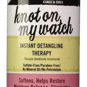 Two bottles of Aunt Jackie's Knot On My Watch detangling therapy enriched with shea butter and olive oil for natural curls.