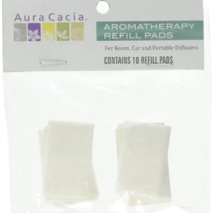 Ten Aura Cacia replacement filters for your car diffuser, made in the United States, to keep your aromatherapy on the go fresh.