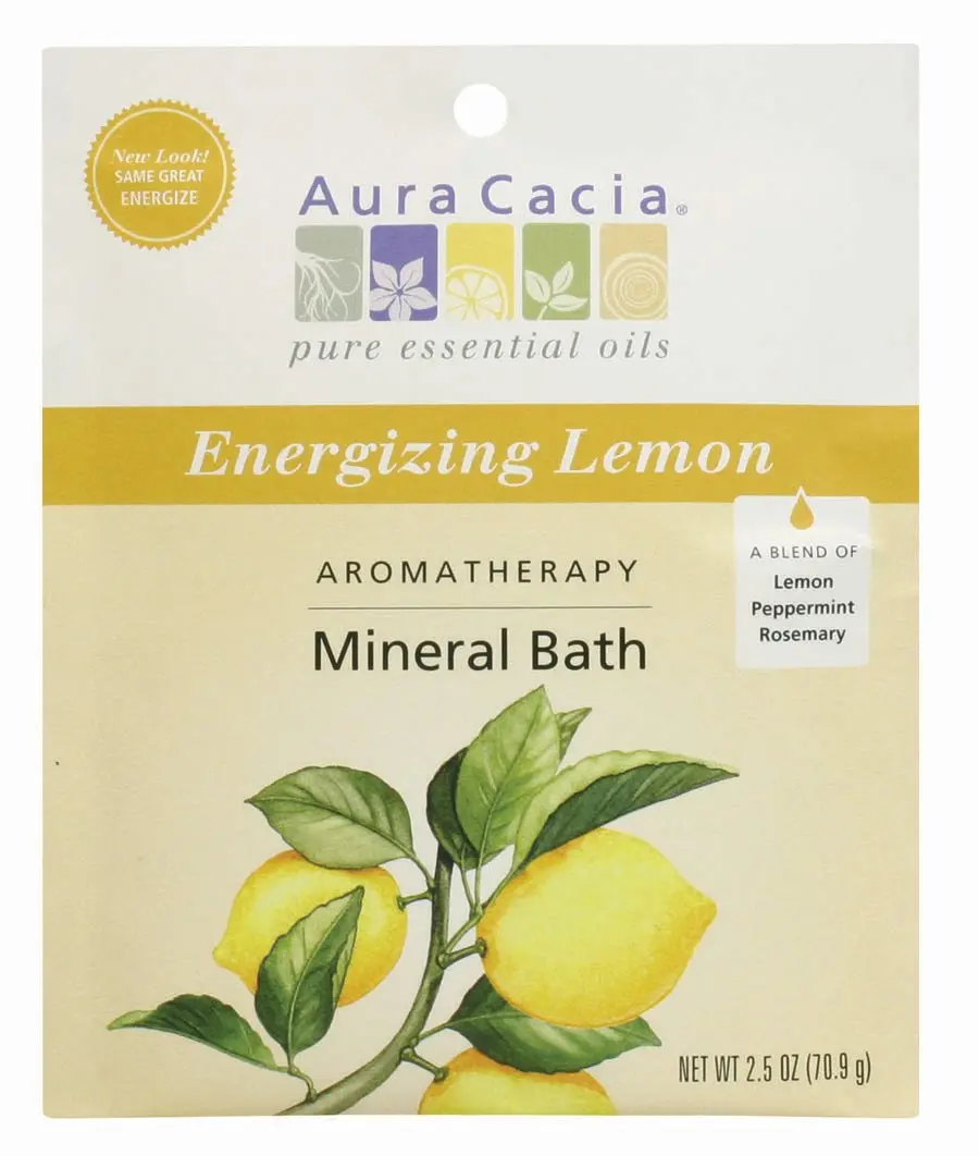 Aura Cacia energizing lemon mineral bath with pure essential oils leaves skin soft and smooth.
