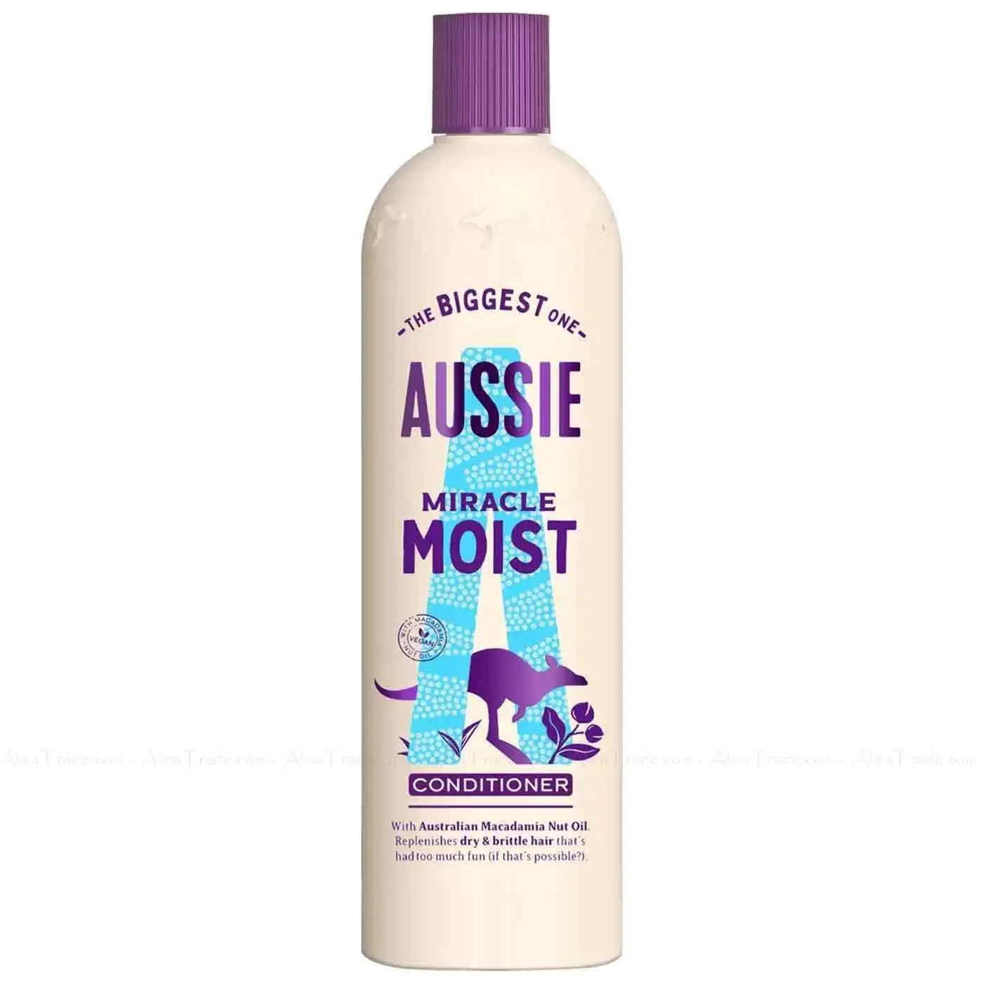 Aussie Miracle Moist shampoo and conditioner set infused with macadamia nut oil, hydrating dry and thirsty hair.