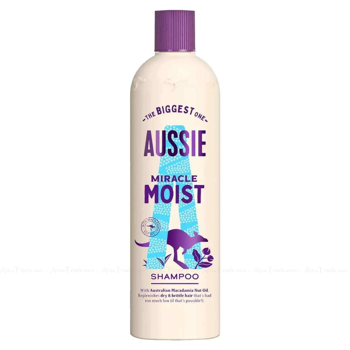 Aussie Miracle Moist shampoo and conditioner set infused with macadamia nut oil, hydrating dry and thirsty hair.