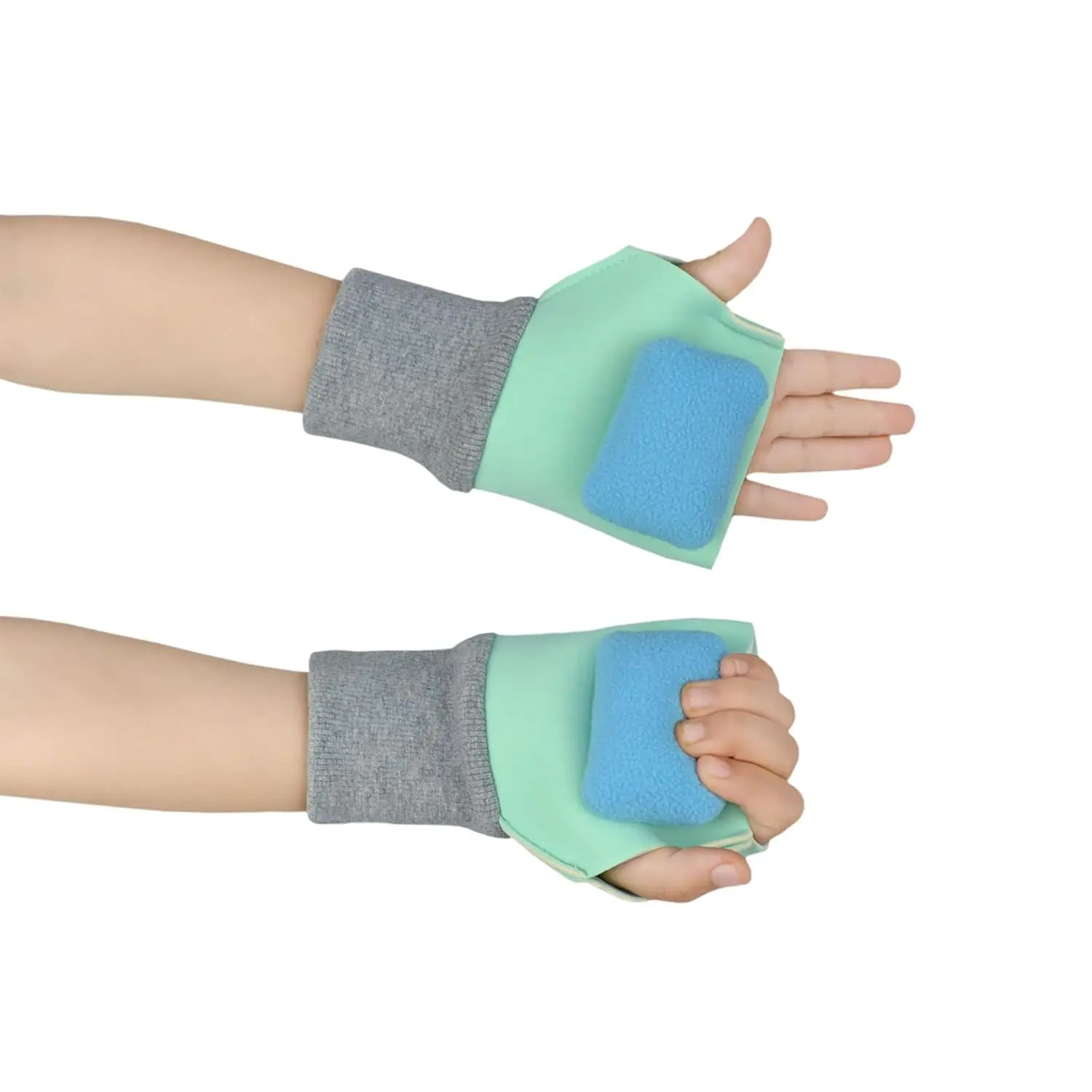 Pair of rainbowstar anti-biting gloves with detachable pillow designed for children with autism, cerebral palsy, ADHD, and other special needs to prevent hand biting and promote fine motor skill development.