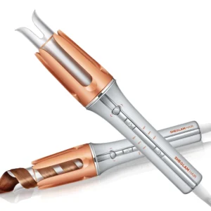 Achieve shiny, perfect curls quickly and easily with this automatic curling iron, featuring anti-scald design and GlossPro ceramic coating for reduced heat damage and increased hair shine.