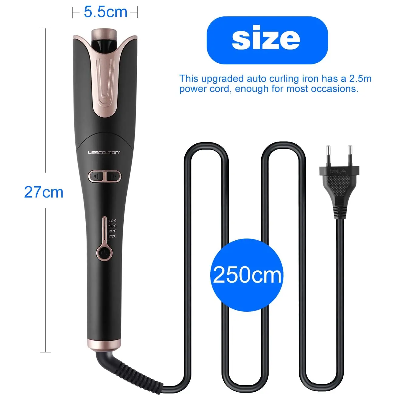 The automatic curling iron features adjustable temperature settings and a rotating cord, making it easy to create beautiful curls at home for all ages.