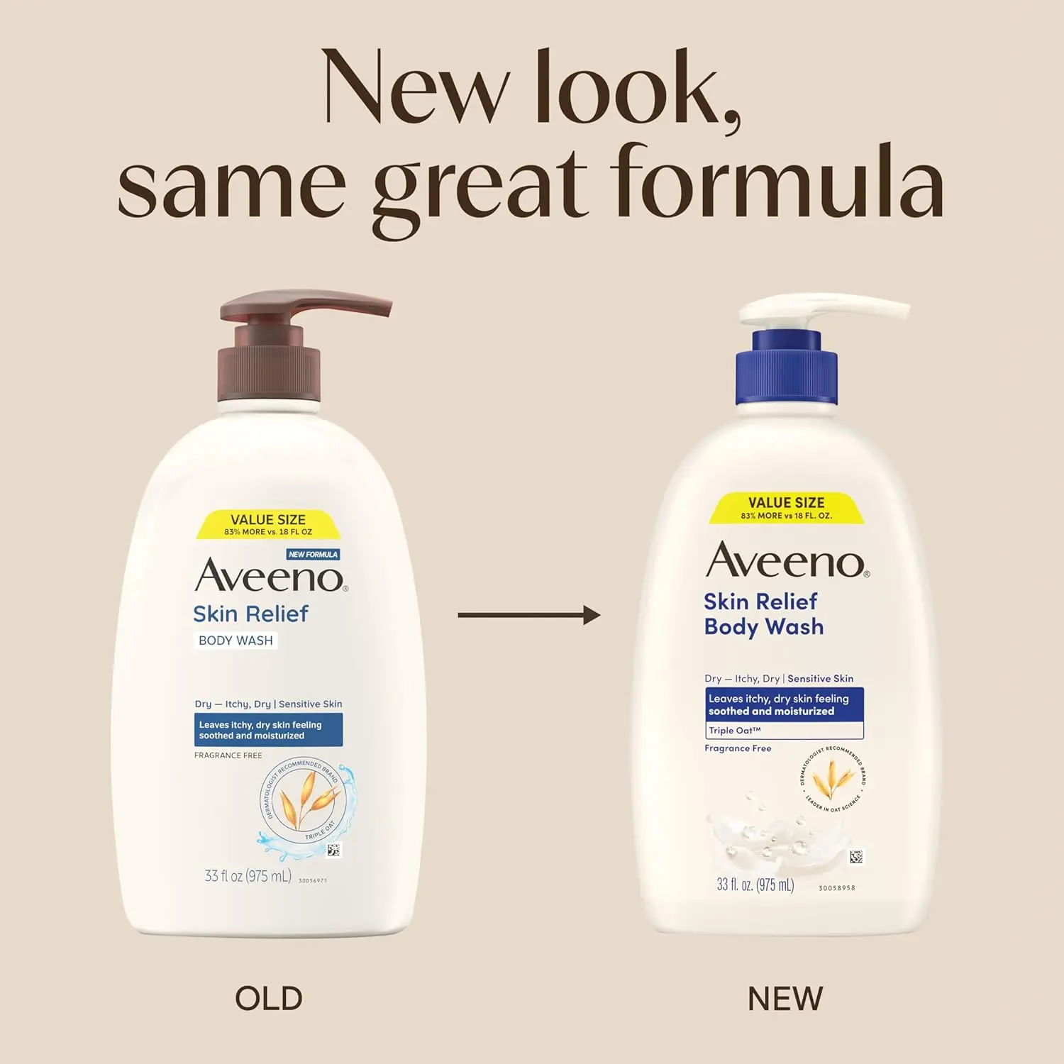 Bottle of Aveeno Skin Relief fragrance-free body wash formulated with soothing oat, designed for dry, itchy, and sensitive skin.