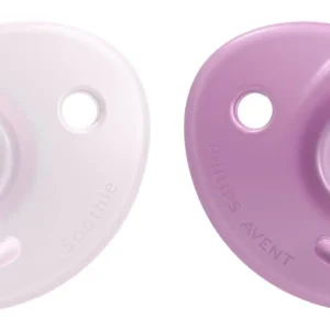 This Philips AVENT Soothie Heart pacifier 2-pack in pink and light pink is BPA-free, dishwasher safe, used in hospitals nationwide and compatible with most pacifier clips.