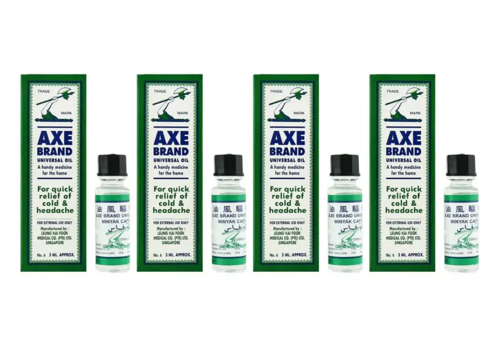 A 3ML bottle of Axe Universal Oil from Singapore provides cold and pain relief.