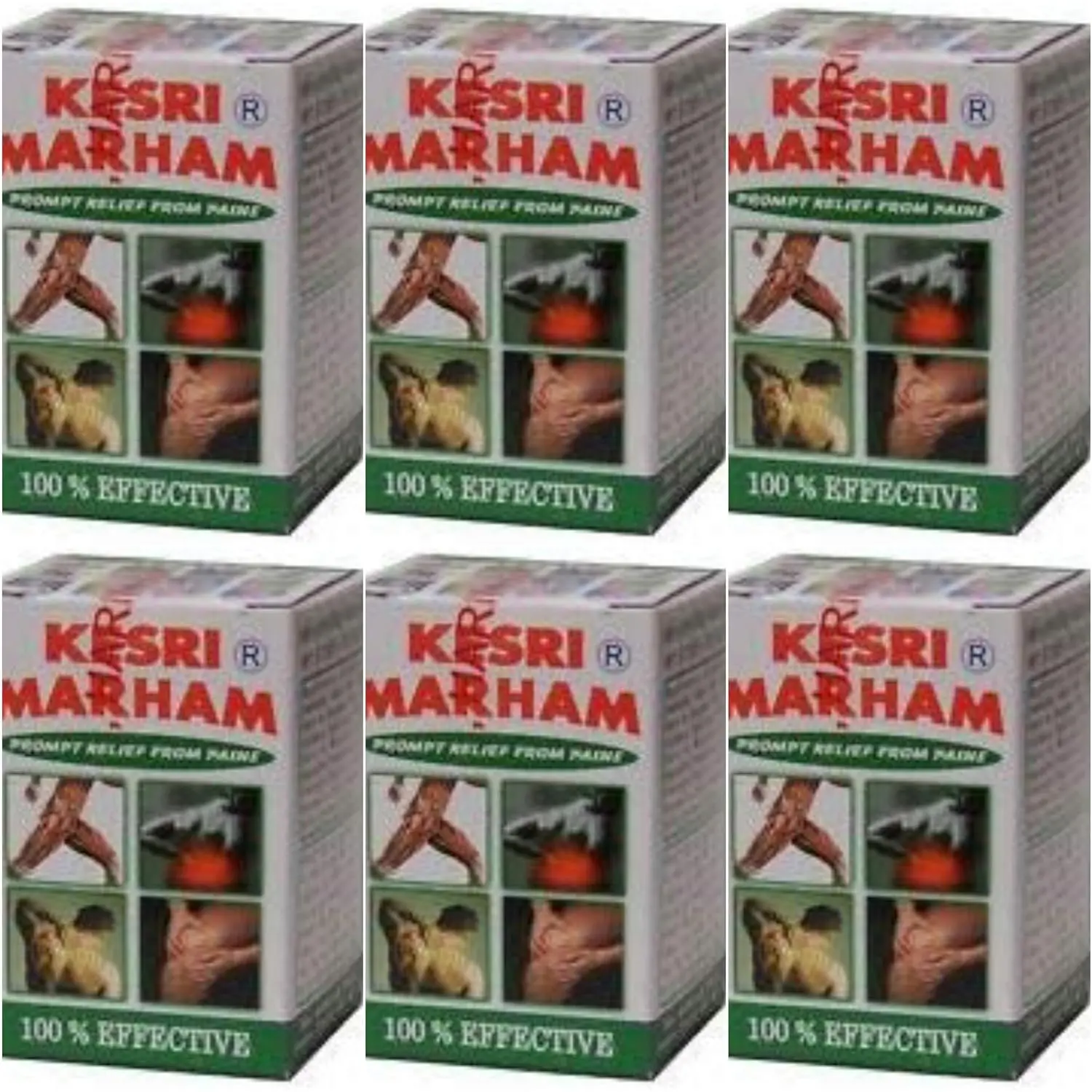 Six packs of Ayurvedic Kesri Marham Balm for joint and pain relief.