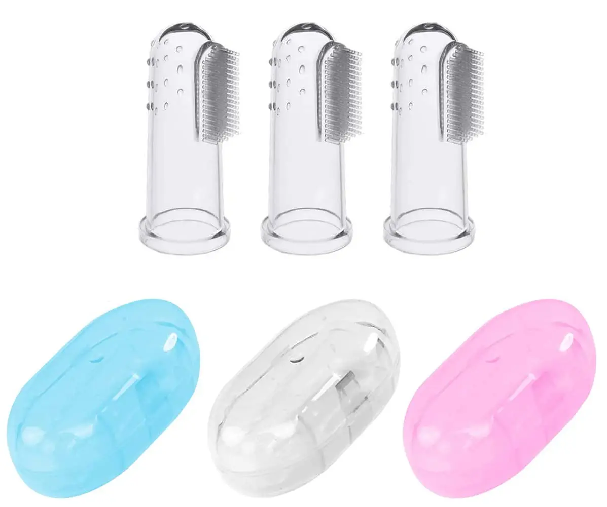 This baby finger toothbrush is made of soft, BPA-free silicone and is perfect for cleaning infant and toddler teeth while also massaging gums to relieve teething discomfort.