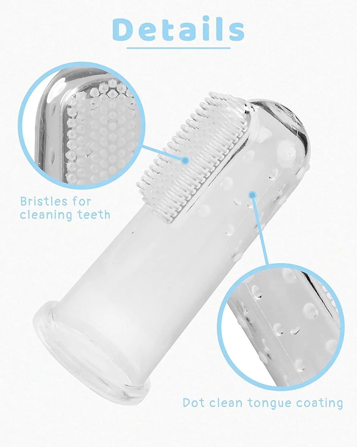 This baby finger toothbrush is made of soft, BPA-free silicone and is perfect for cleaning infant and toddler teeth while also massaging gums to relieve teething discomfort.