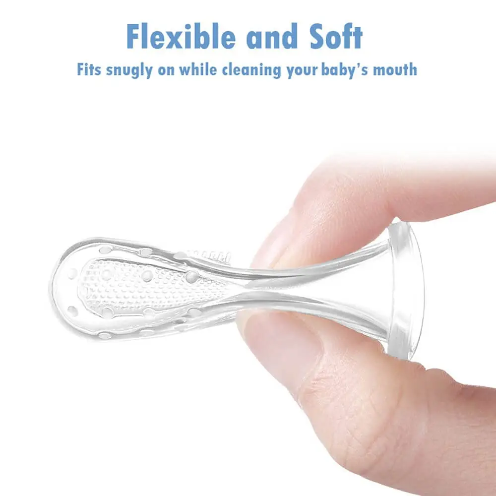 This set includes three soft silicone baby finger toothbrushes designed for infants and toddlers to gently clean their teeth, massage their gums, and promote healthy oral habits.